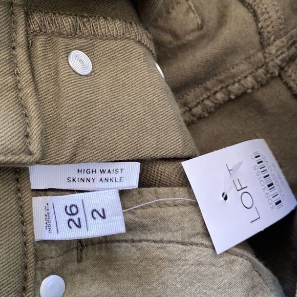 LOFT Ann Taylor High‎ -Rise Button Front Skinny Ankle Jean Olive Size 2 NWT - Picture 12 of 14